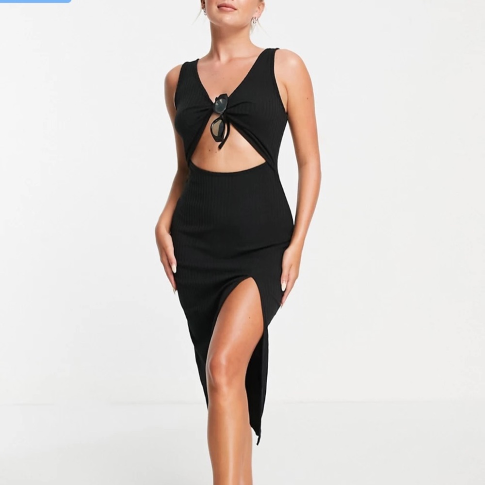 4th & Reckless Rhodes midi beach cut out dress in black rib